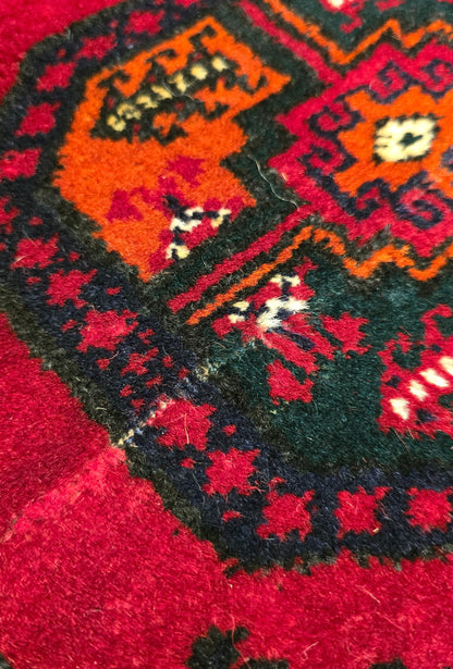 Vintage Handmade Afghan Temerchin Desing Wool Rug 195 x 300cm (7' x 10' ft) Red