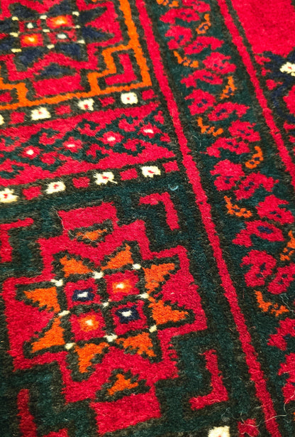 Vintage Handmade Afghan Temerchin Desing Wool Rug 195 x 300cm (7' x 10' ft) Red