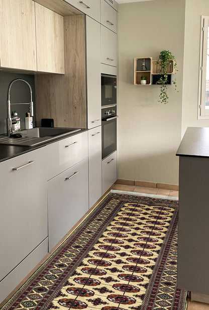 Turkmen Handmade Hallway Rug Oriental Wool Corridor Carpet Runner Rug 125 x 340cm (4' x 11' ft) Beige