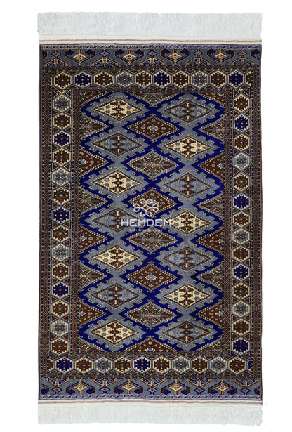 Turkoman Chaodor Oertmen Wool Rug 136x220 cm (4.4'x8' ft) Blue