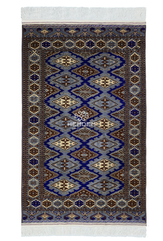 Turkoman Chaodor Oertmen Wool Rug 136x220 cm (4.4'x8' ft) Blue
