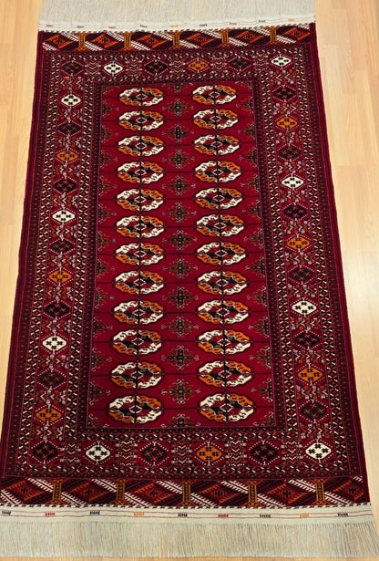 Bokhara Wool Handmade Luxury Oriental Area Rug 140 - 220cm(4'6 x 7'2 ft) Red
