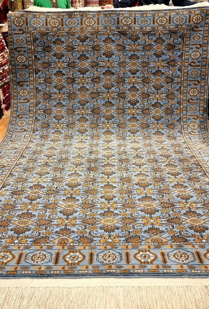Floral Ersari Beshir Handmade Wool Rug 200x300cm (7' x 10' ft) Blue