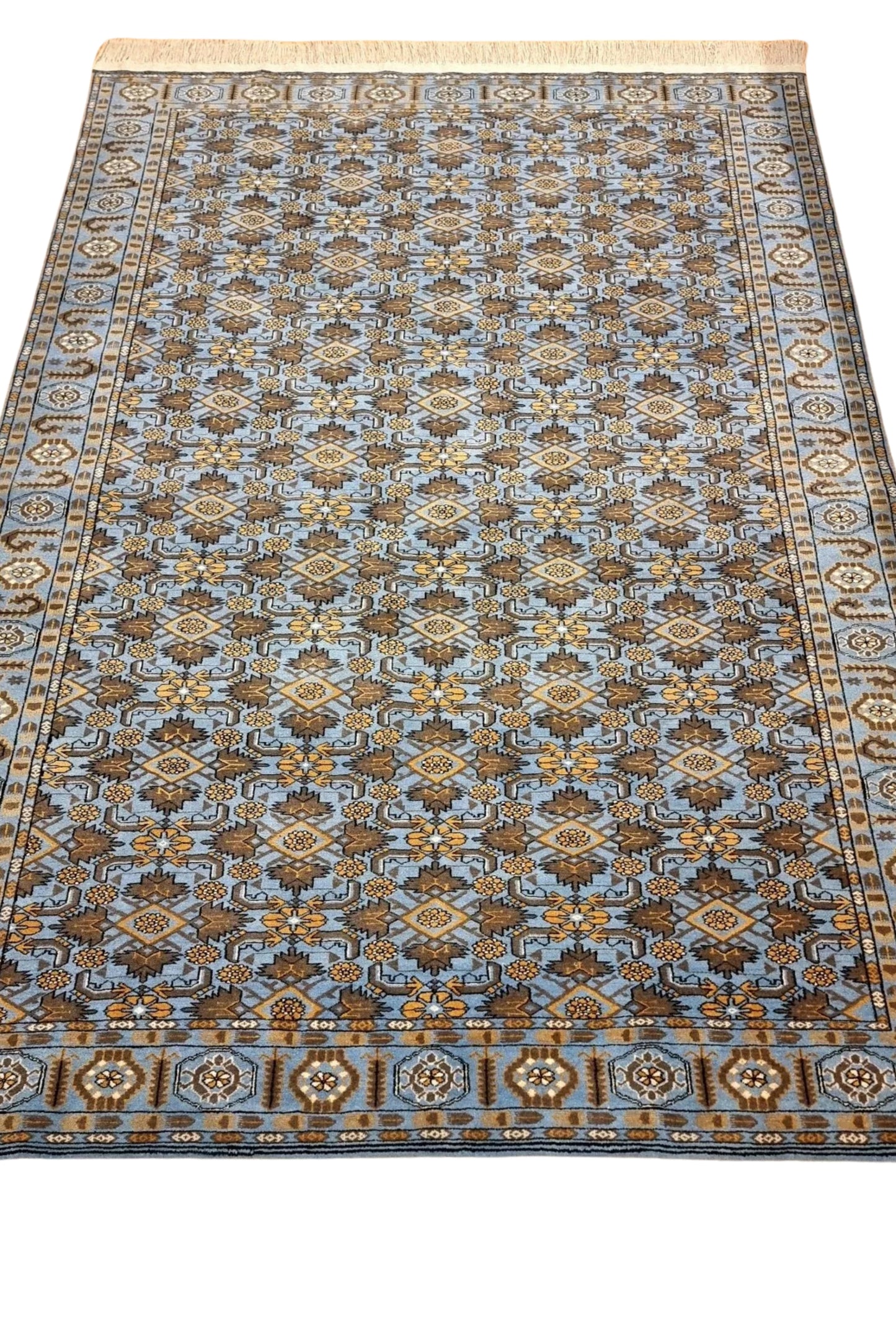 Floral Ersari Beshir Handmade Wool Rug 200x300cm (7' x 10' ft) Blue