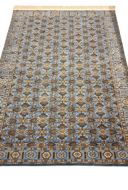 Floral Ersari Beshir Handmade Wool Rug 200x300cm (7' x 10' ft) Blue