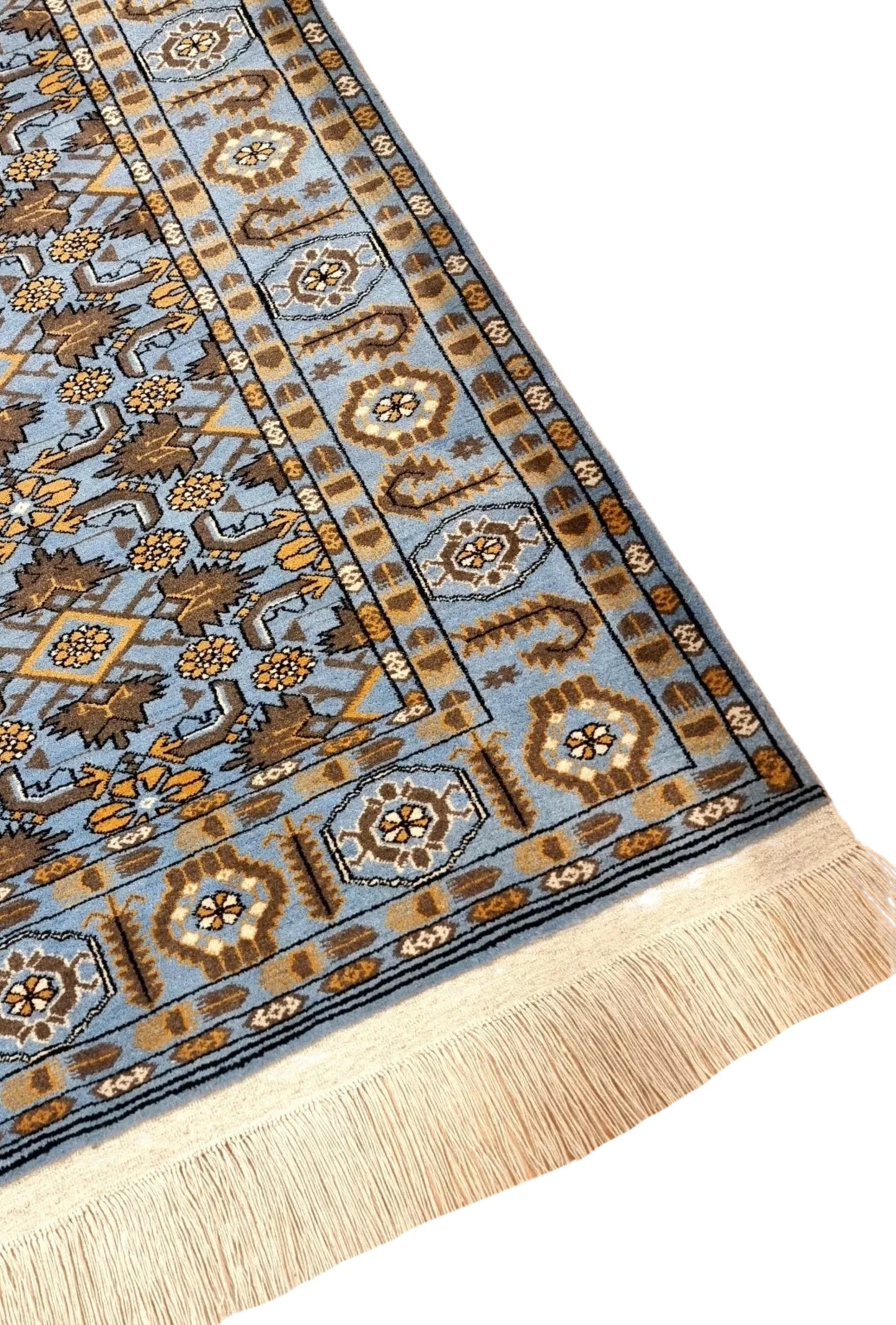 Floral Ersari Beshir Handmade Wool Rug 200x300cm (7' x 10' ft) Blue