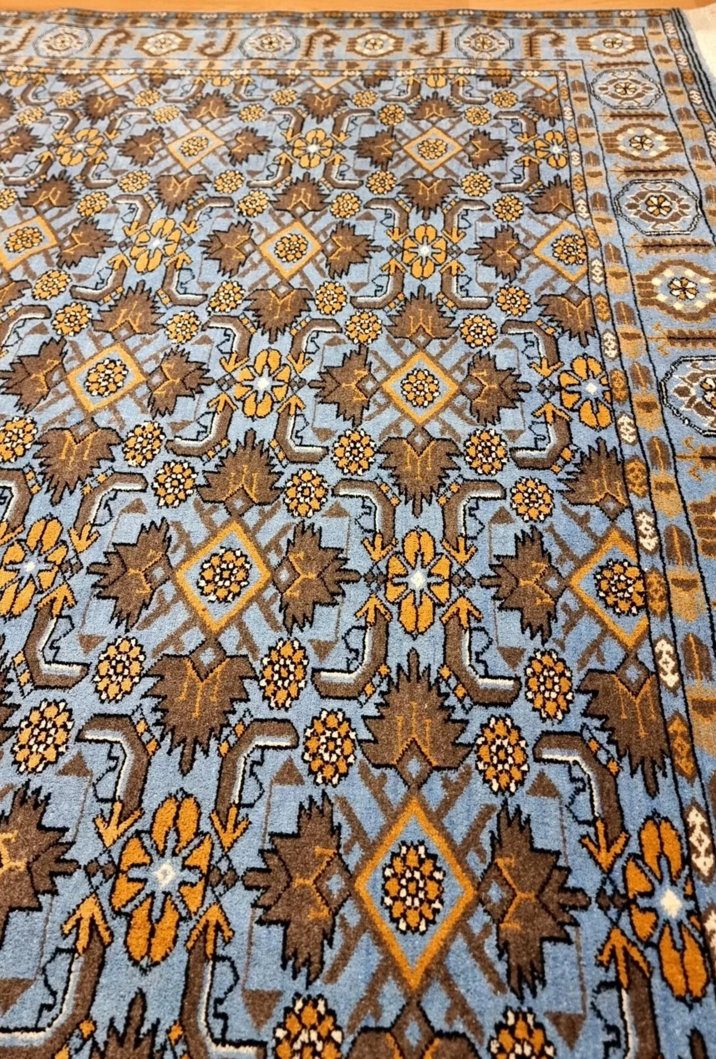 Floral Ersari Beshir Handmade Wool Rug 200x300cm (7' x 10' ft) Blue
