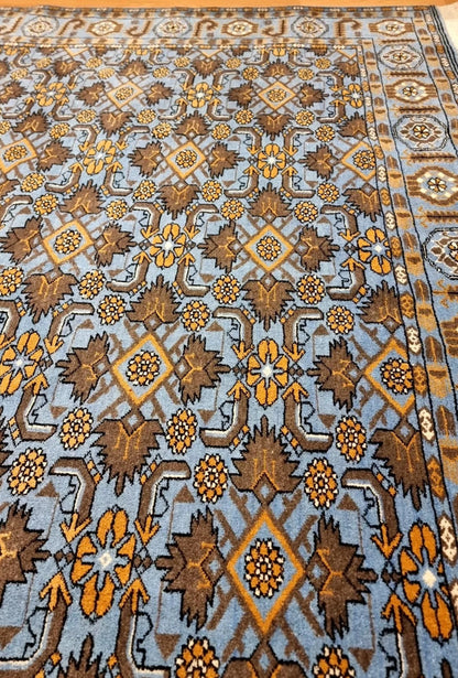 Floral Ersari Beshir Handmade Wool Rug 200x300cm (7' x 10' ft) Blue
