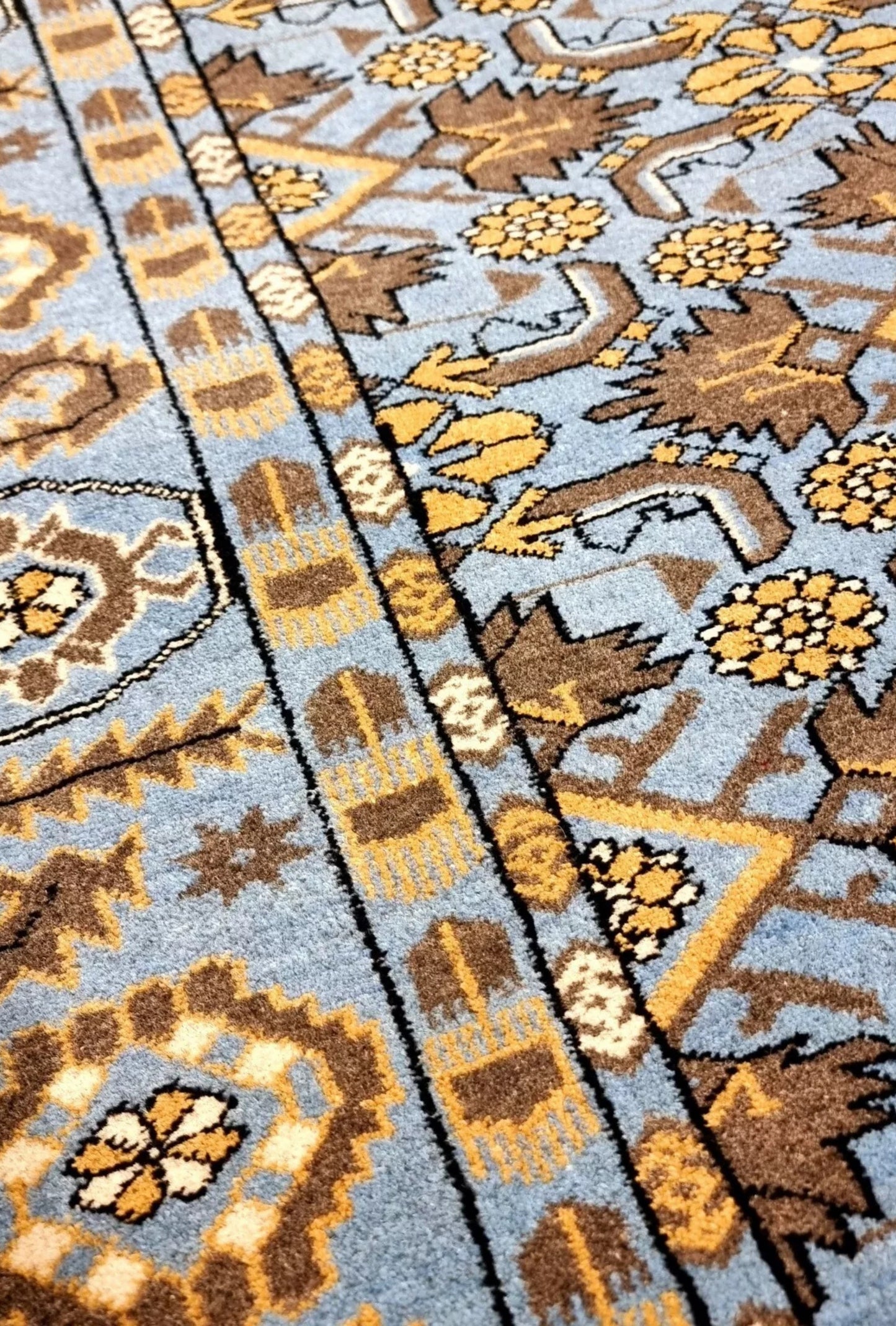 Floral Ersari Beshir Handmade Wool Rug 200x300cm (7' x 10' ft) Blue