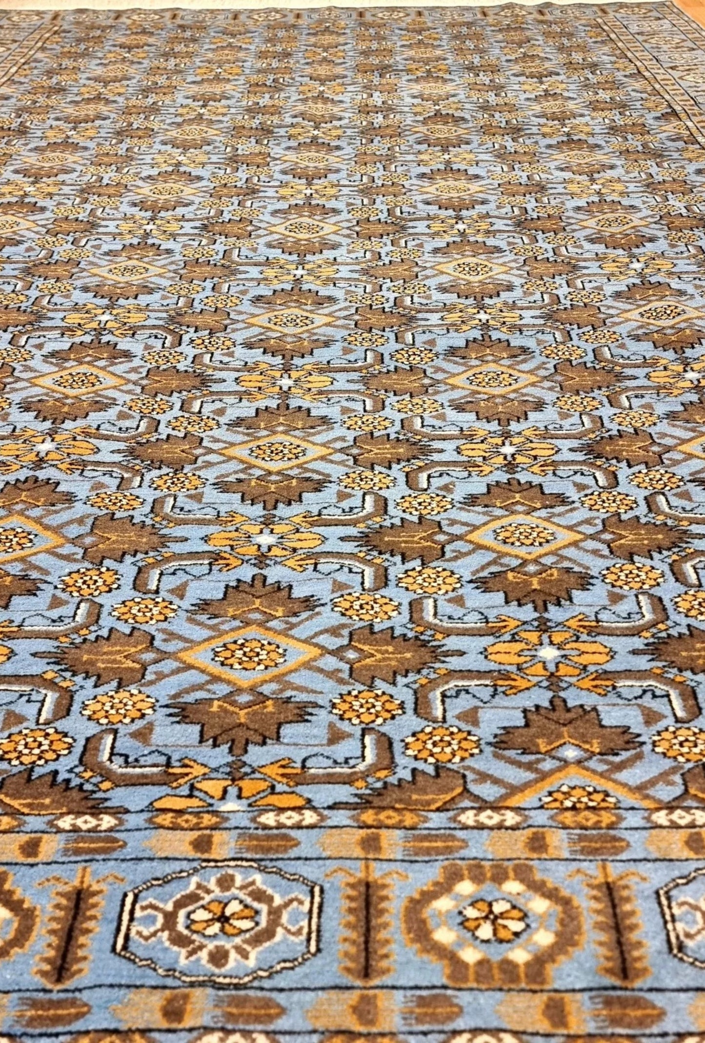 Floral Ersari Beshir Handmade Wool Rug 200x300cm (7' x 10' ft) Blue