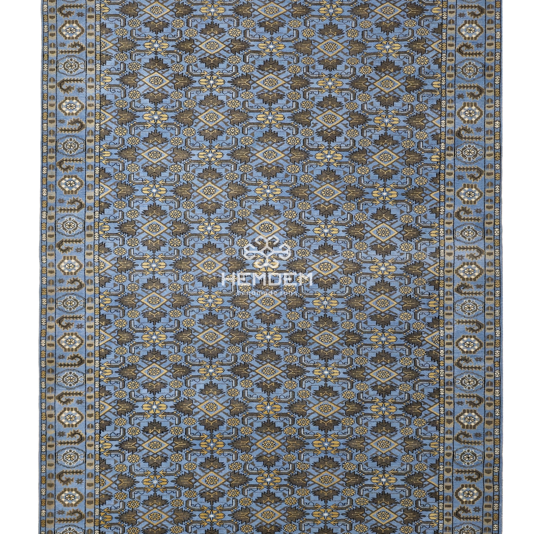 Floral Ersari Beshir Handmade Wool Rug 200x300cm (7' x 10' ft) Blue