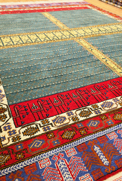 Handmade Ensi Wool Rug 175x240cm (5.7' x 7.9' ft) – Tiffany Blue, Boho Decor, Rare Rug