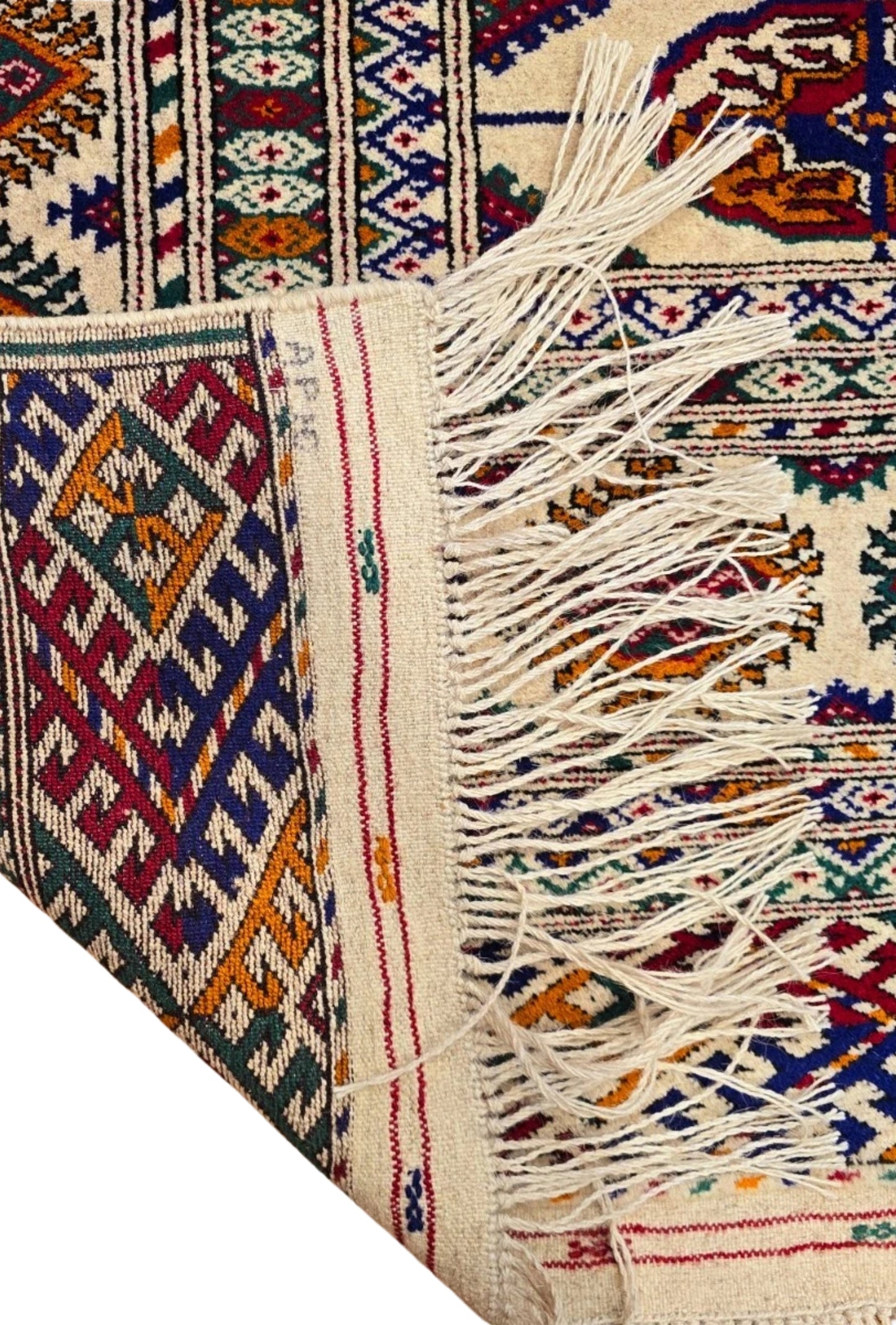 Hand Knotted Bukhara Beige Wool Area Rug - Turkoman Carpet 200 x 300cm (7' x 10' ft) Beige