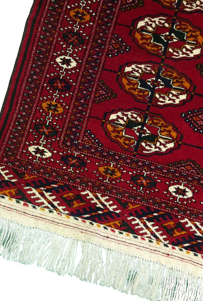 Handknotted Turkmen Rug Tekke Wool Rug 81 x 127 cm (3'x4' ft) Red