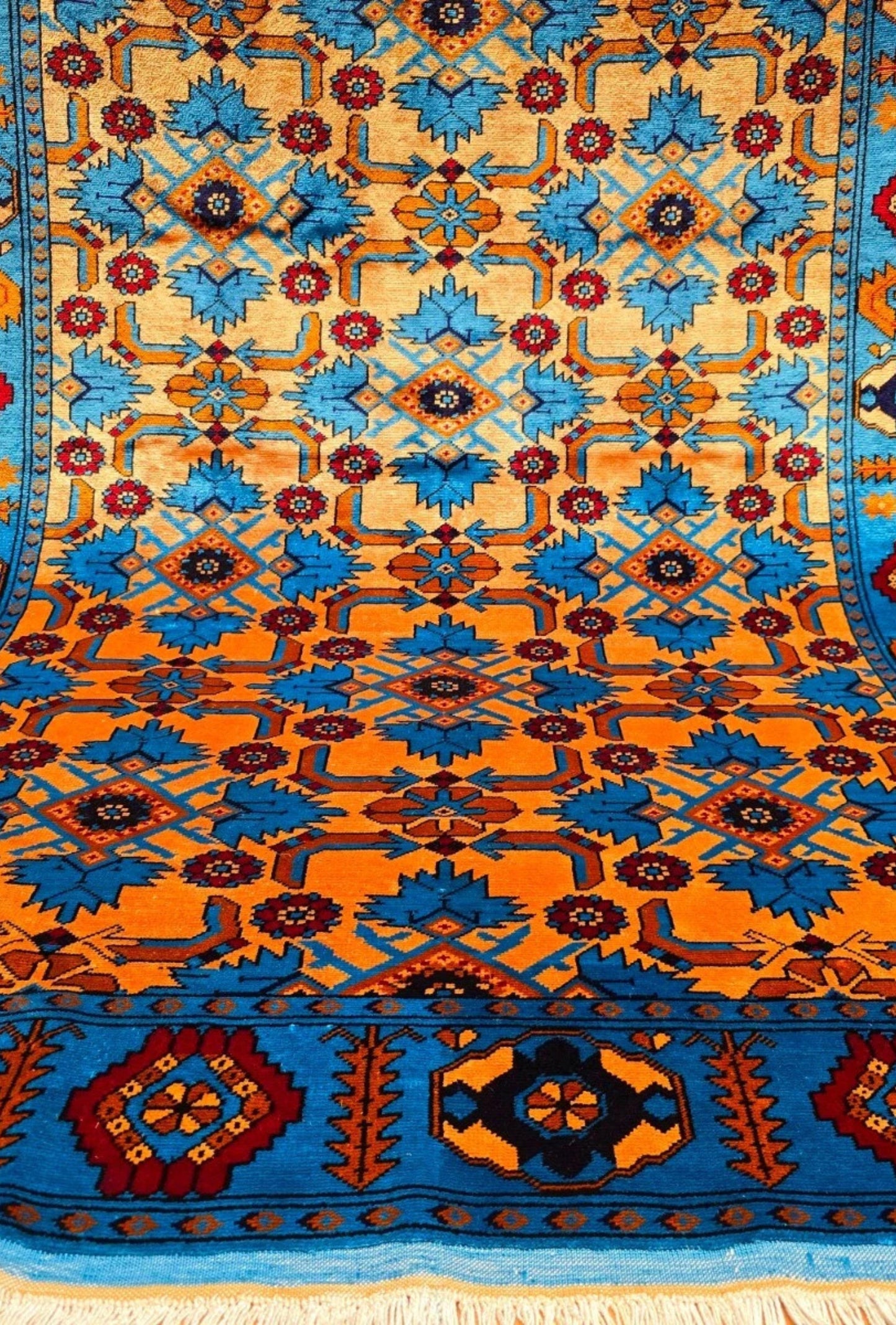 Herati Afghan Rug Oriental Silk Handknotted Eastern Area Rug 111 x 180 cm (4' x 6' ft) Blue