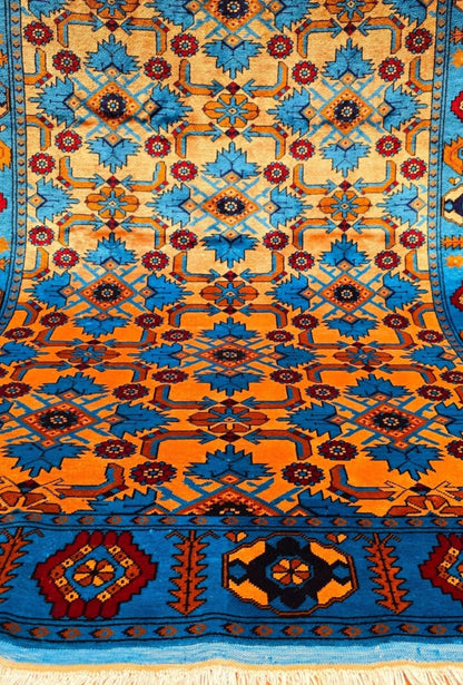 Herati Afghan Rug Oriental Silk Handknotted Eastern Area Rug 111 x 180 cm (4' x 6' ft) Blue