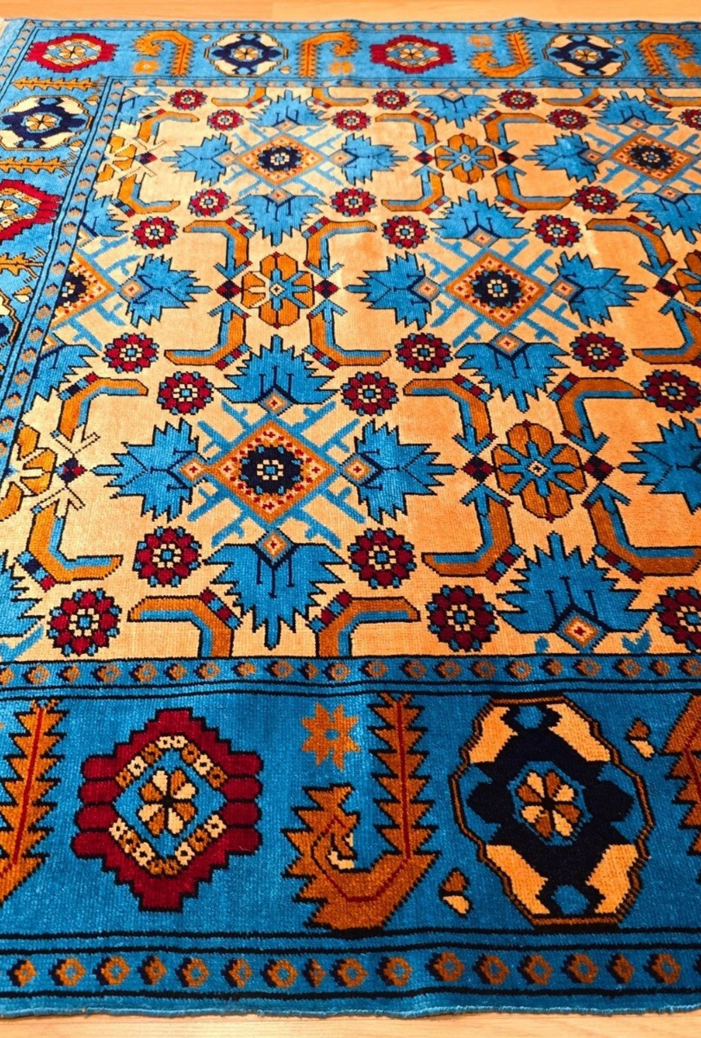 Herati Afghan Rug Oriental Silk Handknotted Eastern Area Rug 111 x 180 cm (4' x 6' ft) Blue