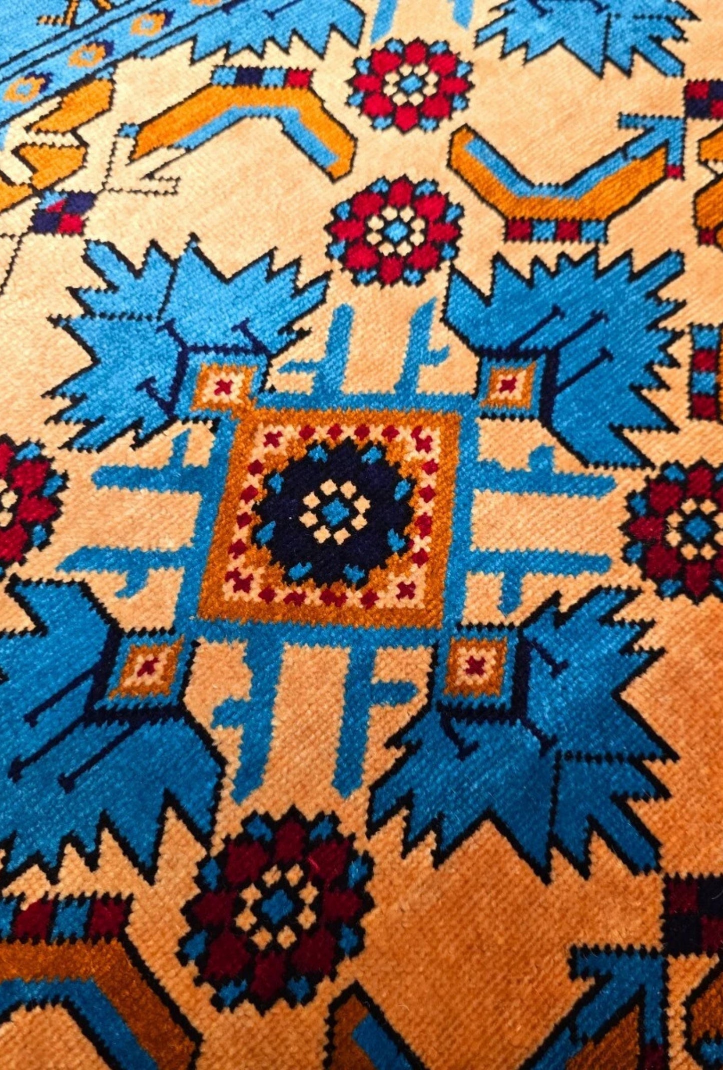 Herati Afghan Rug Oriental Silk Handknotted Eastern Area Rug 111 x 180 cm (4' x 6' ft) Blue