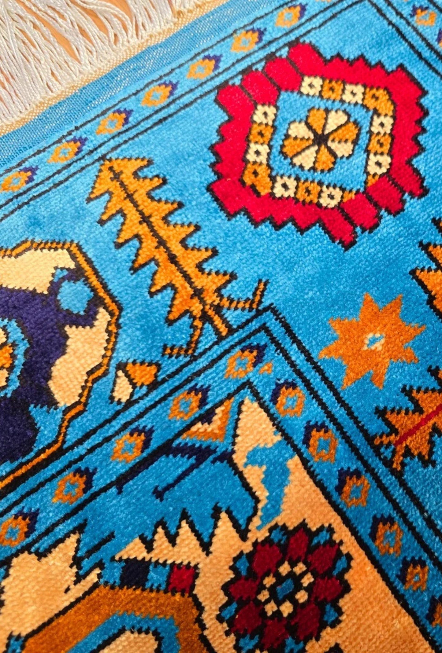 Herati Afghan Rug Oriental Silk Handknotted Eastern Area Rug 111 x 180 cm (4' x 6' ft) Blue