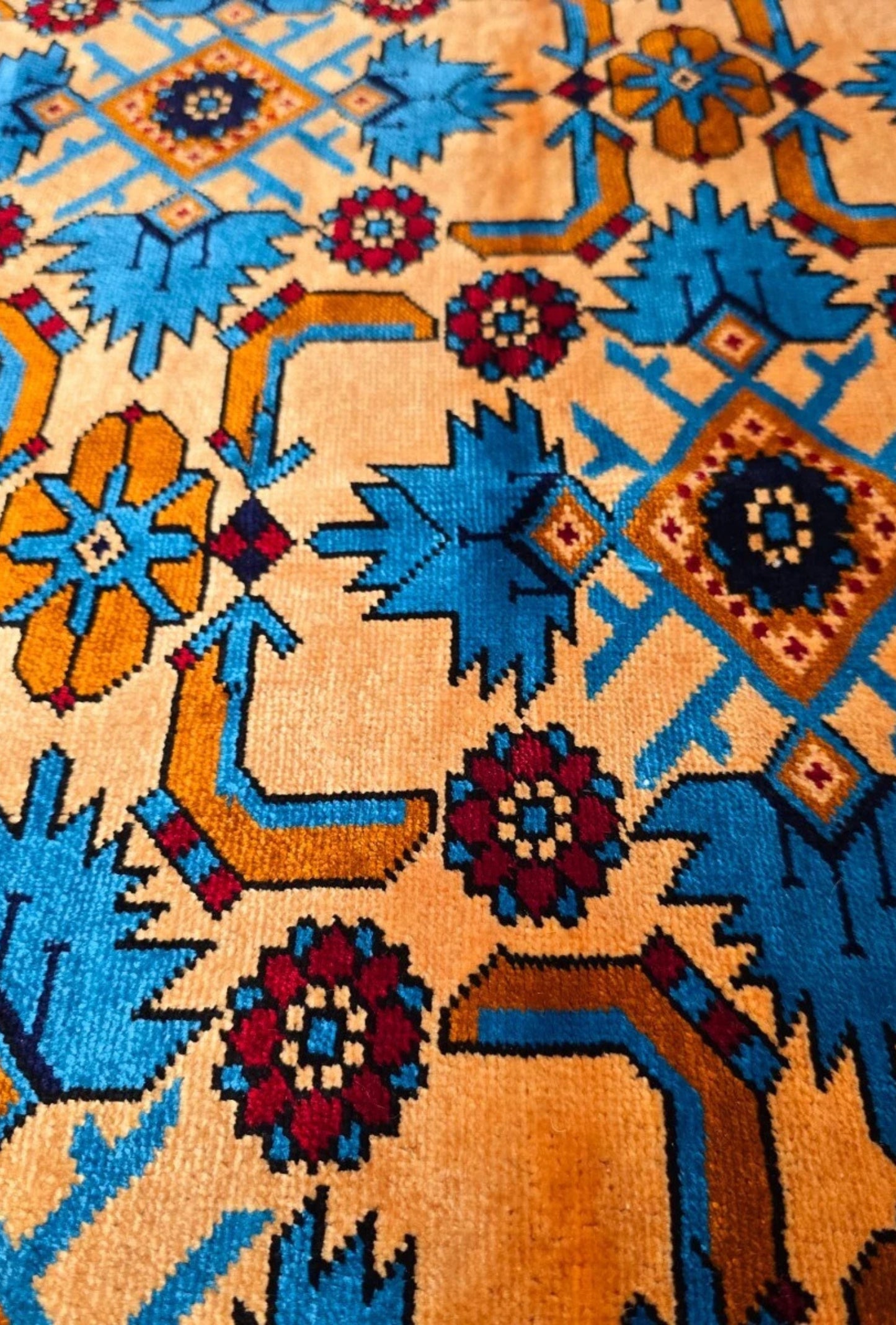 Herati Afghan Rug Oriental Silk Handknotted Eastern Area Rug 111 x 180 cm (4' x 6' ft) Blue
