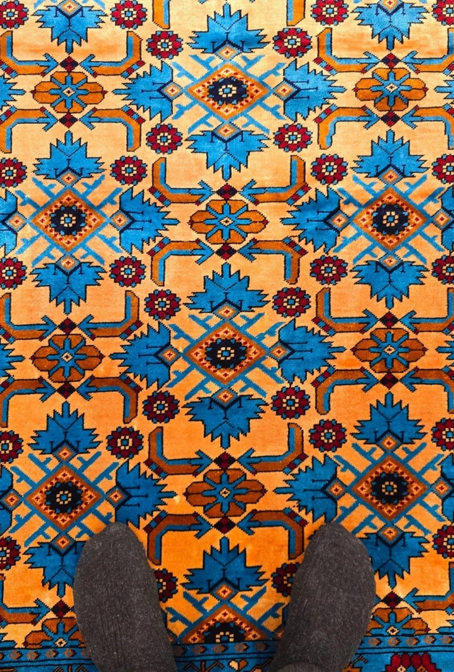 Herati Afghan Rug Oriental Silk Handknotted Eastern Area Rug 111 x 180 cm (4' x 6' ft) Blue
