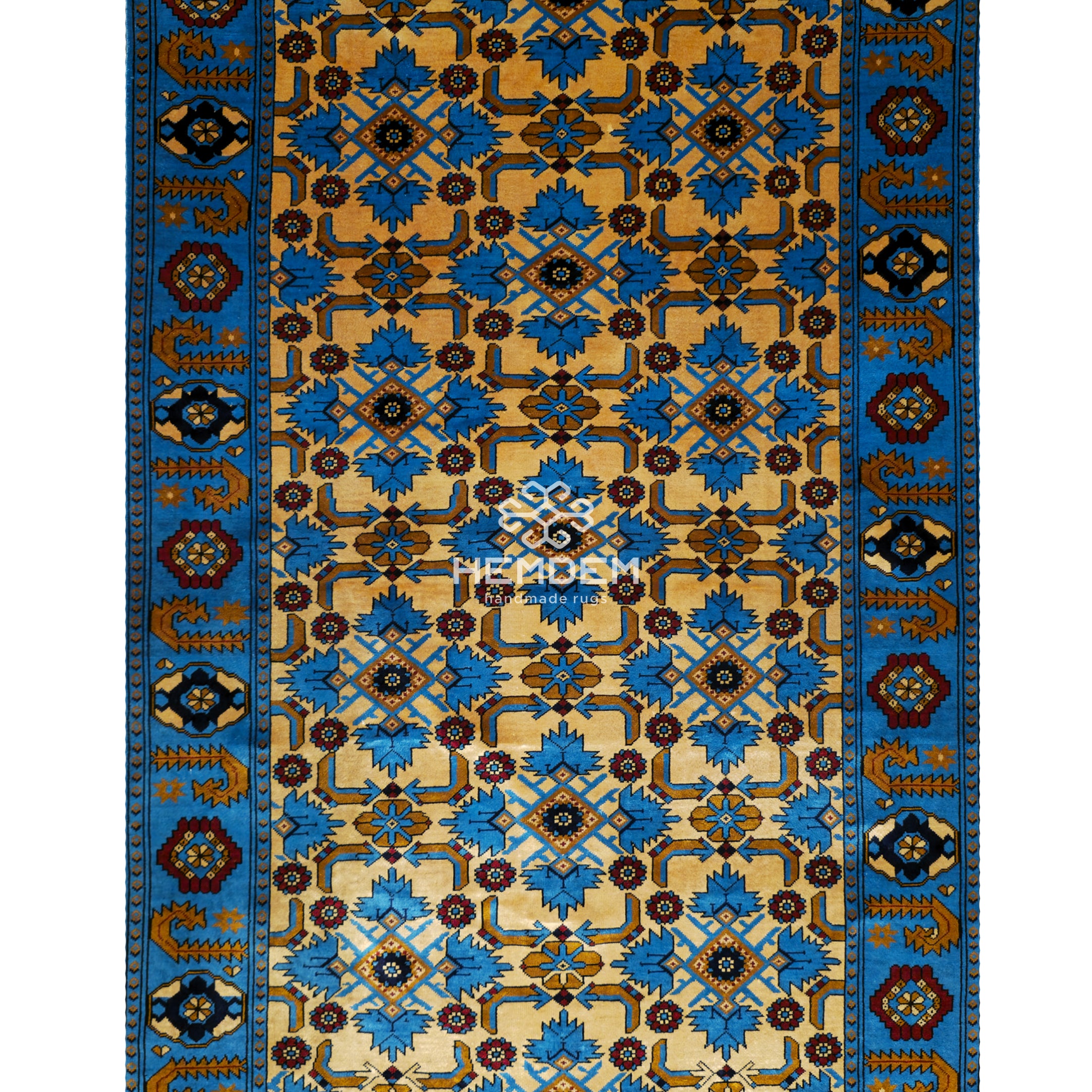 Herati Afghan Rug Oriental Silk Handknotted Eastern Area Rug 111 x 180 cm (4' x 6' ft) Blue