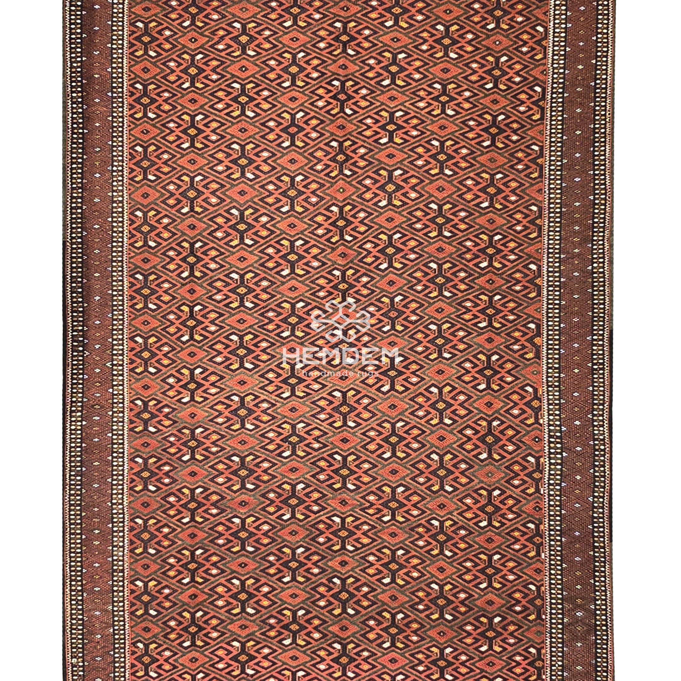 Handwoven Vintage Turkoman Yomut Kilim Rug 230 x 390cm (7.5' x 12.8' ft) Red