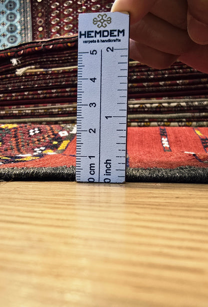 Handwoven Vintage Turkoman Yomut Kilim Rug 230 x 390cm (7.5' x 12.8' ft) Red