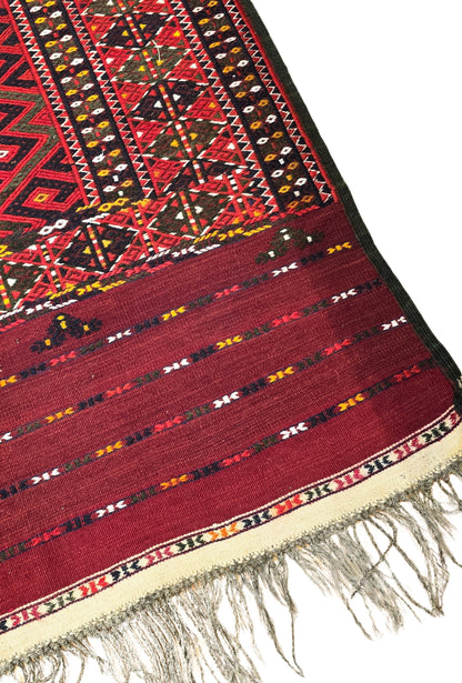 Handmade Vintage Turkoman Yomut Kilim Rug 225 x 375cm (7.4' x 13' ft) Red