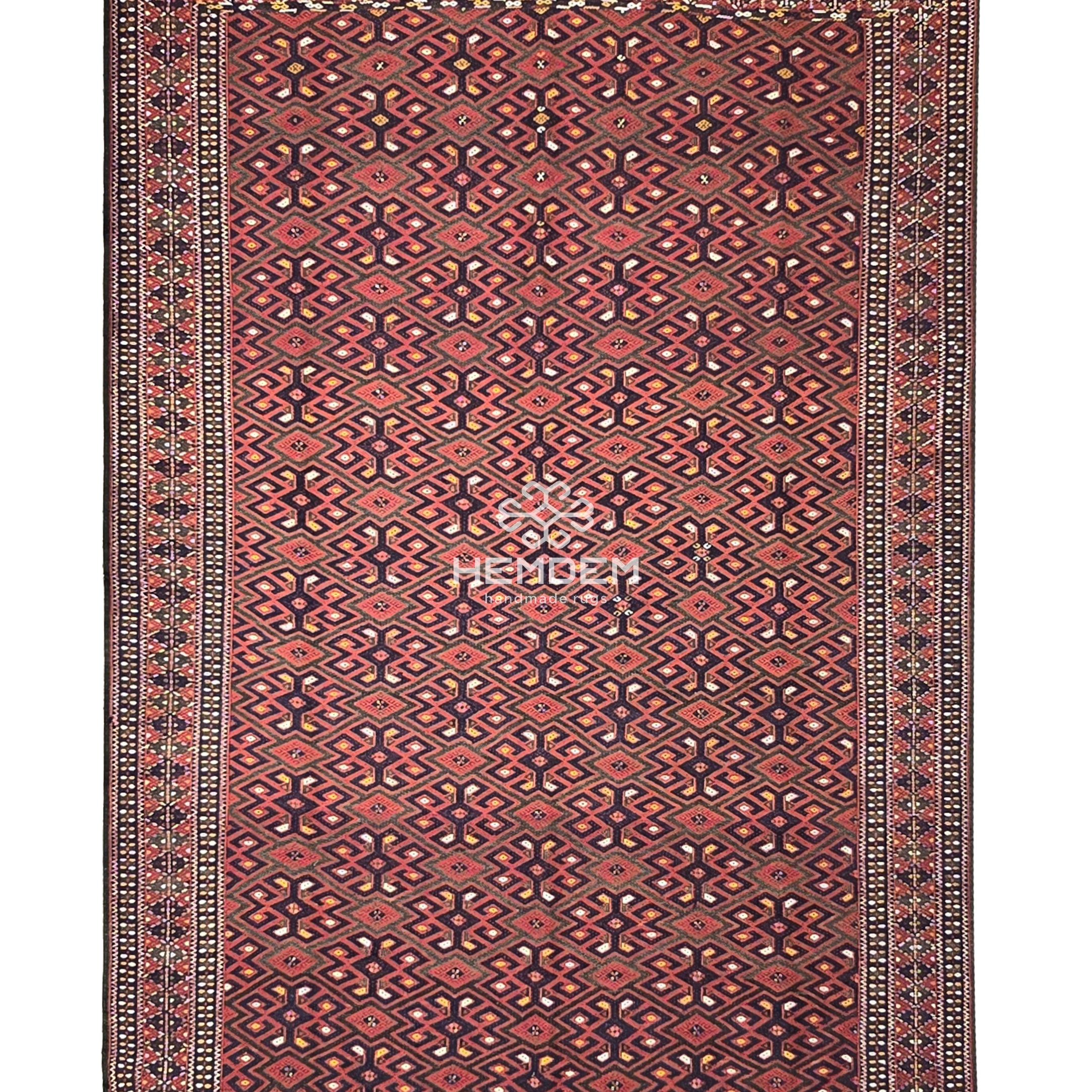 Handmade Vintage Turkoman Yomut Kilim Rug 225 x 375cm (7.4' x 13' ft) Red