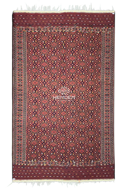 Handmade Vintage Turkoman Yomut Kilim Rug 225 x 375cm (7.4' x 13' ft) Red
