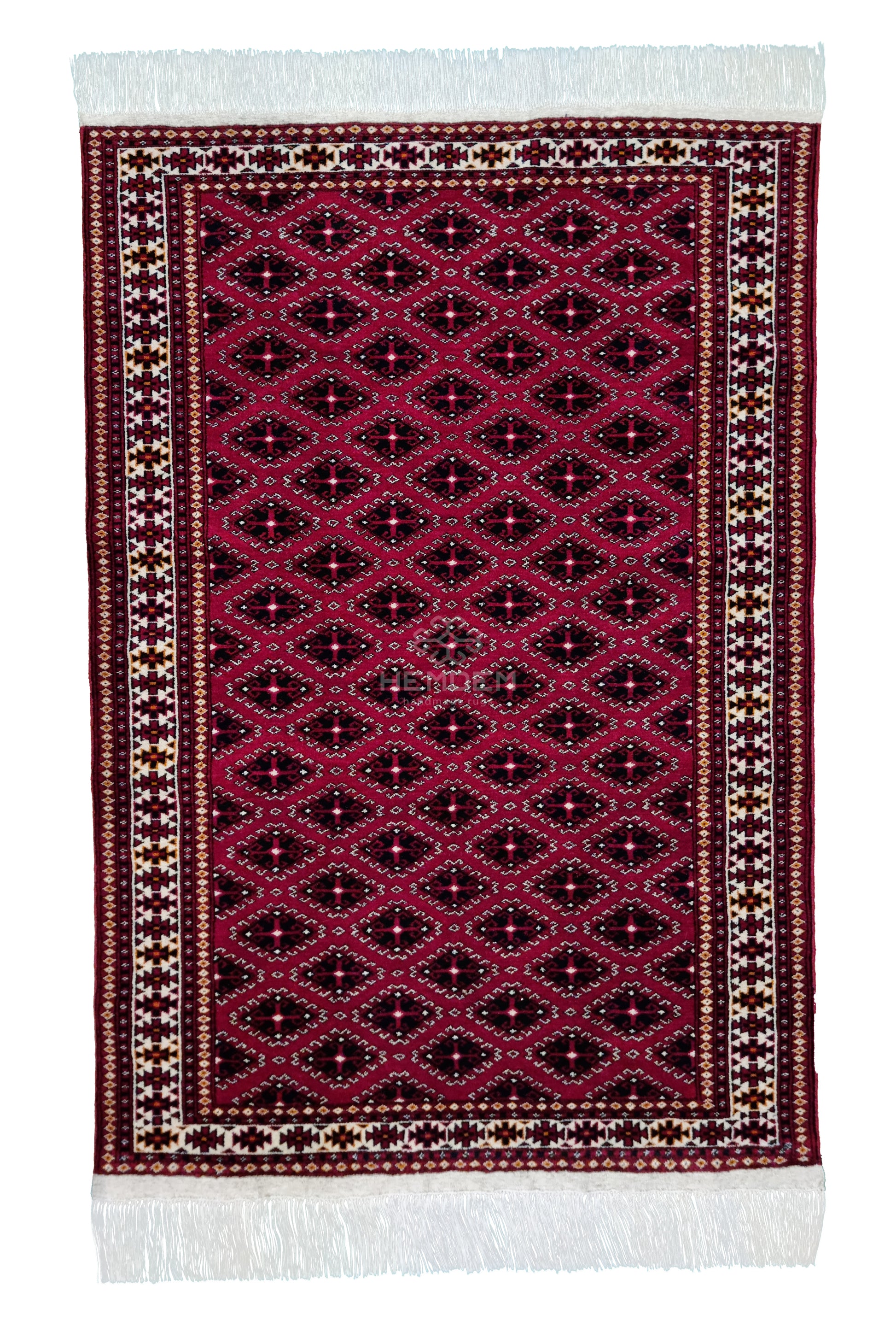 Turkoman Yomud Rare Design Wool Rug 100 x 150 cm (2.5'x4' ft) Red