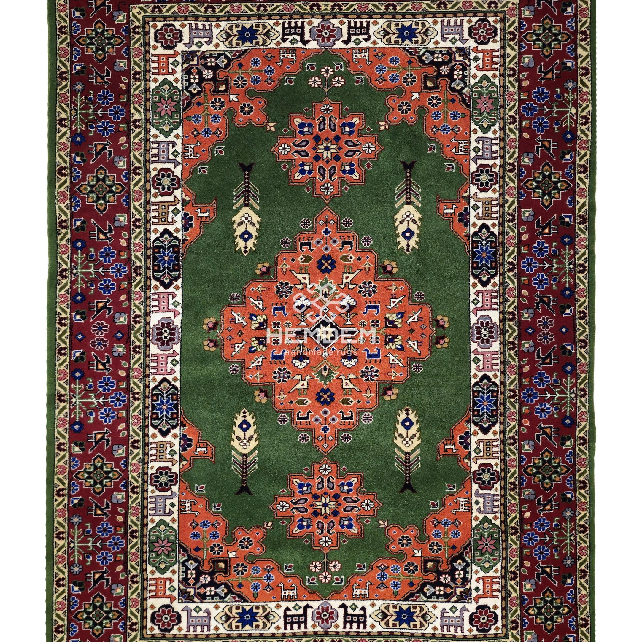 Persian Rug Heriz Handknotted Wool Rug 136 x 200cm (4.5' x 6.5' ft) Green