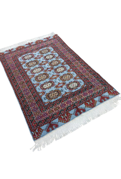 Sarouk Rug Salor Pendi Tribal Pattern Wool Rug 110x 160cm (3'7 x 5'2 ft) Blue