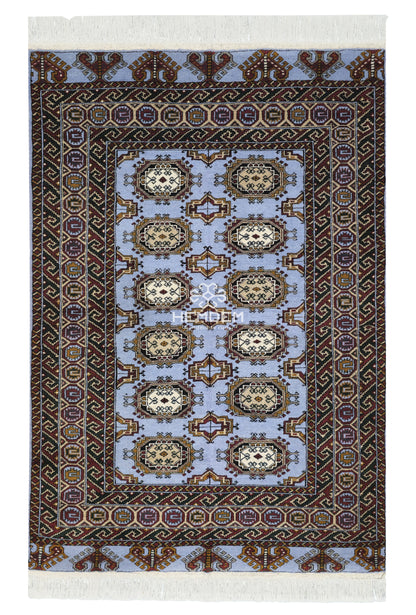 Sarouk Rug Salor Pendi Tribal Pattern Wool Rug 110x 160cm (3'7 x 5'2 ft) Blue