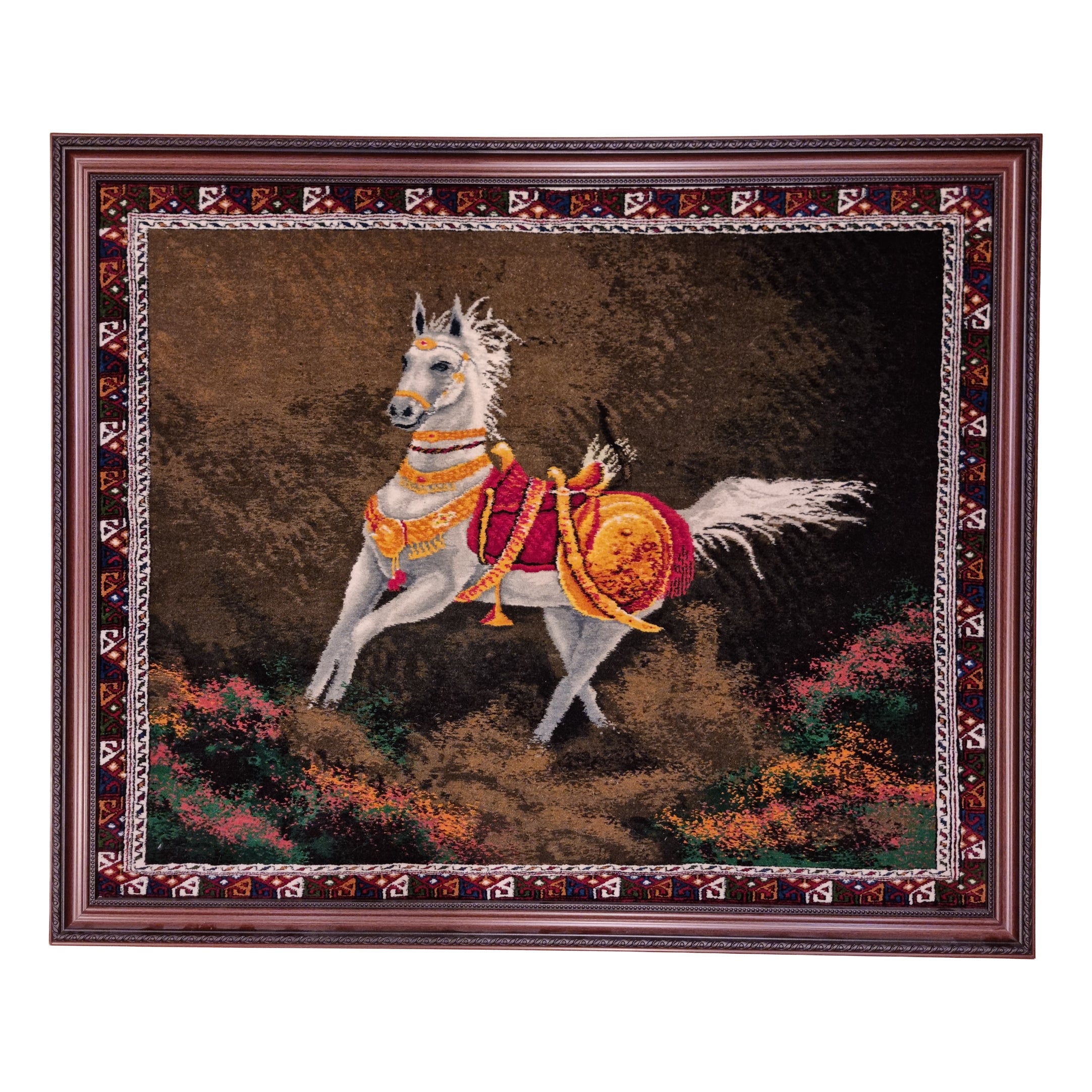 Pictorial Wool Rug – Turkmen Akhalteke Horse – 95 x 75 cm (3.1' x 2.5 ft')