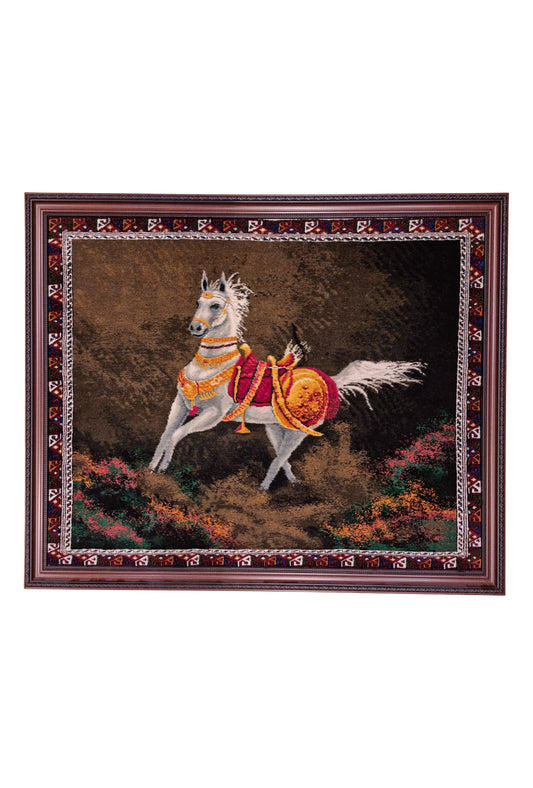Pictorial Wool Rug – Turkmen Akhalteke Horse – 95 x 75 cm (3.1' x 2.5 ft')
