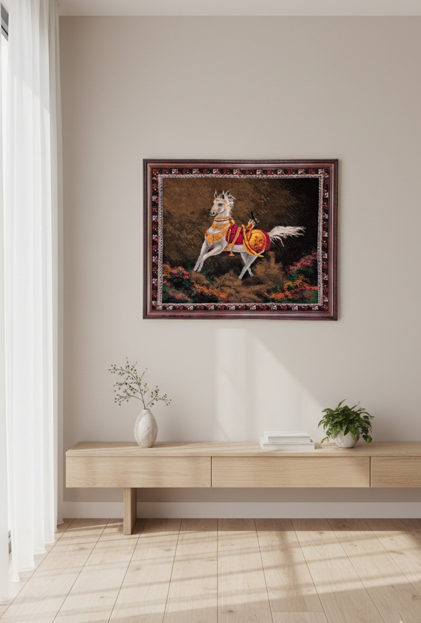 Pictorial Wool Rug – Turkmen Akhalteke Horse – 95 x 75 cm (3.1' x 2.5 ft')