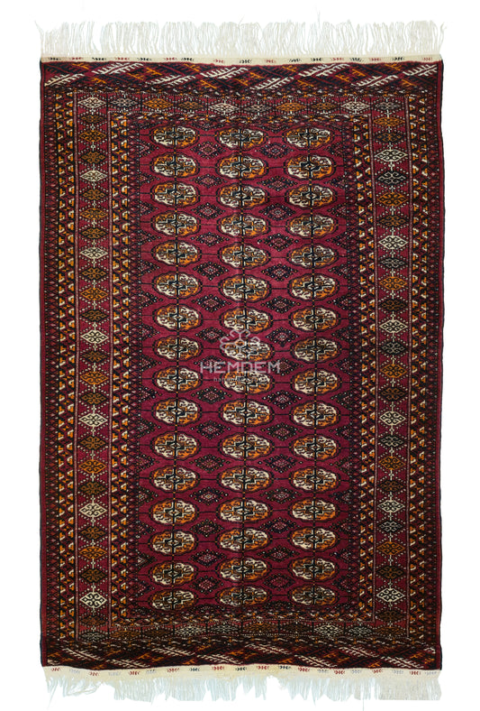 Turkmen Rug Antique Handknotted Wool Rug 125 x 190cm (4' x 7' ft) Red
