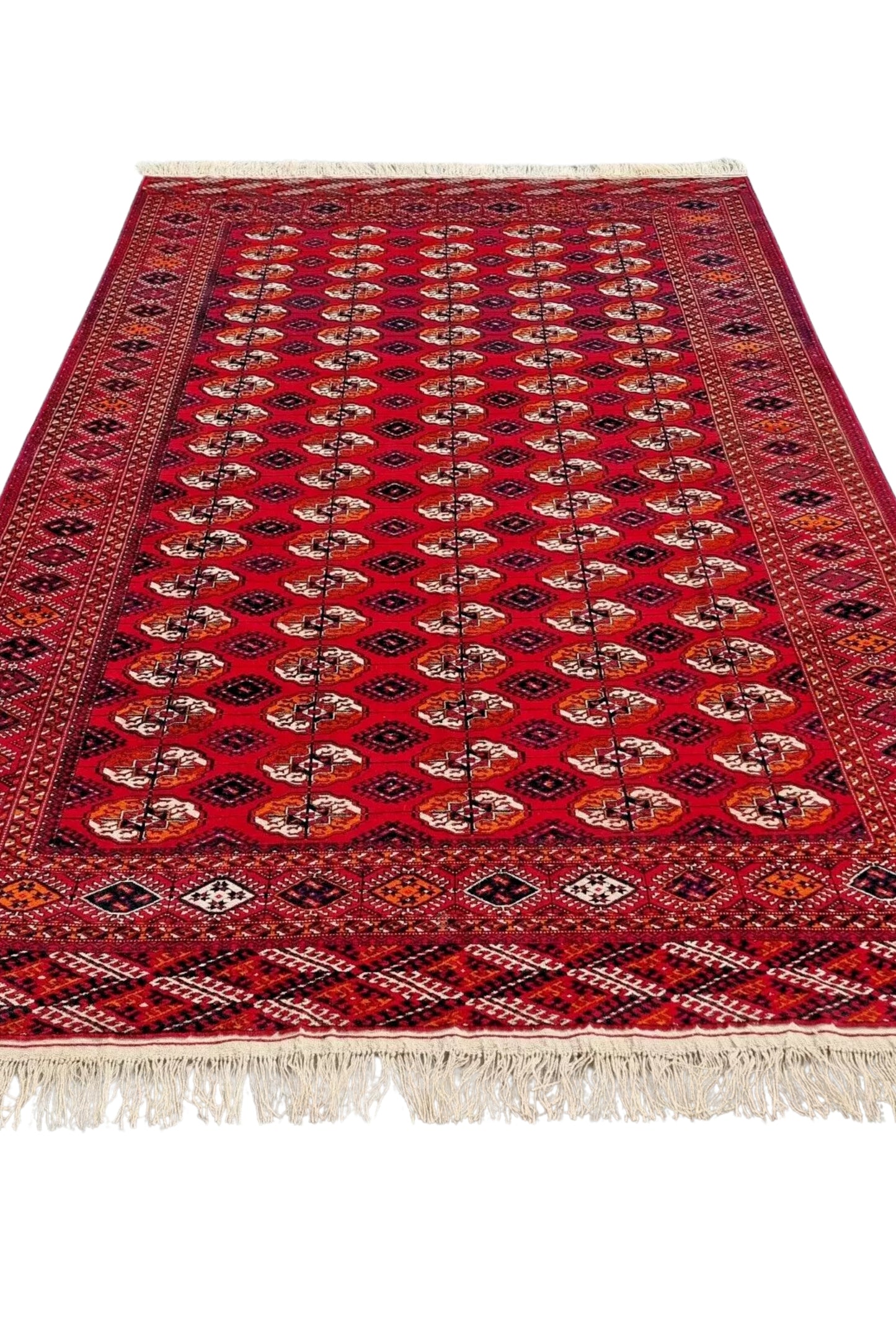 Turkmen Bukhara Handmade Rug- Vintage Tekke Wool Carpet 200x340cm (7' x 11' ft) Red