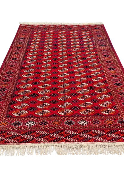 Turkmen Bukhara Handmade Rug- Vintage Tekke Wool Carpet 200x340cm (7' x 11' ft) Red