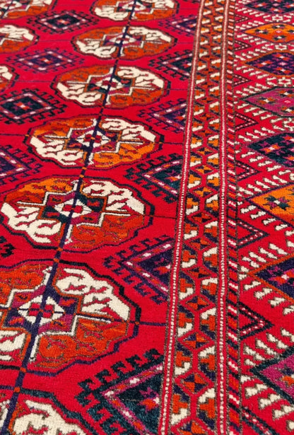 Turkmen Bukhara Handmade Rug- Vintage Tekke Wool Carpet 200x340cm (7' x 11' ft) Red