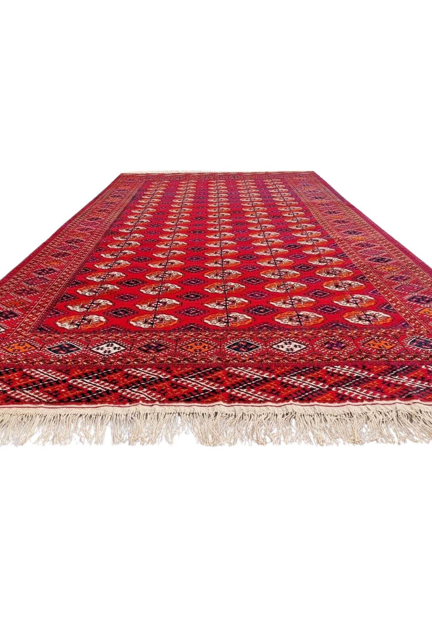 Turkmen Bukhara Handmade Rug- Vintage Tekke Wool Carpet 200x340cm (7' x 11' ft) Red