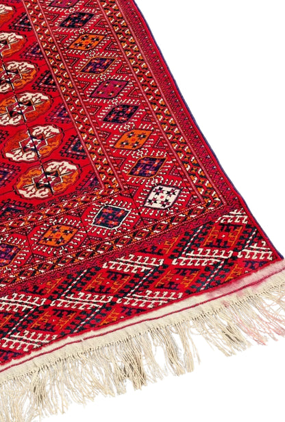 Turkmen Bukhara Handmade Rug- Vintage Tekke Wool Carpet 200x340cm (7' x 11' ft) Red