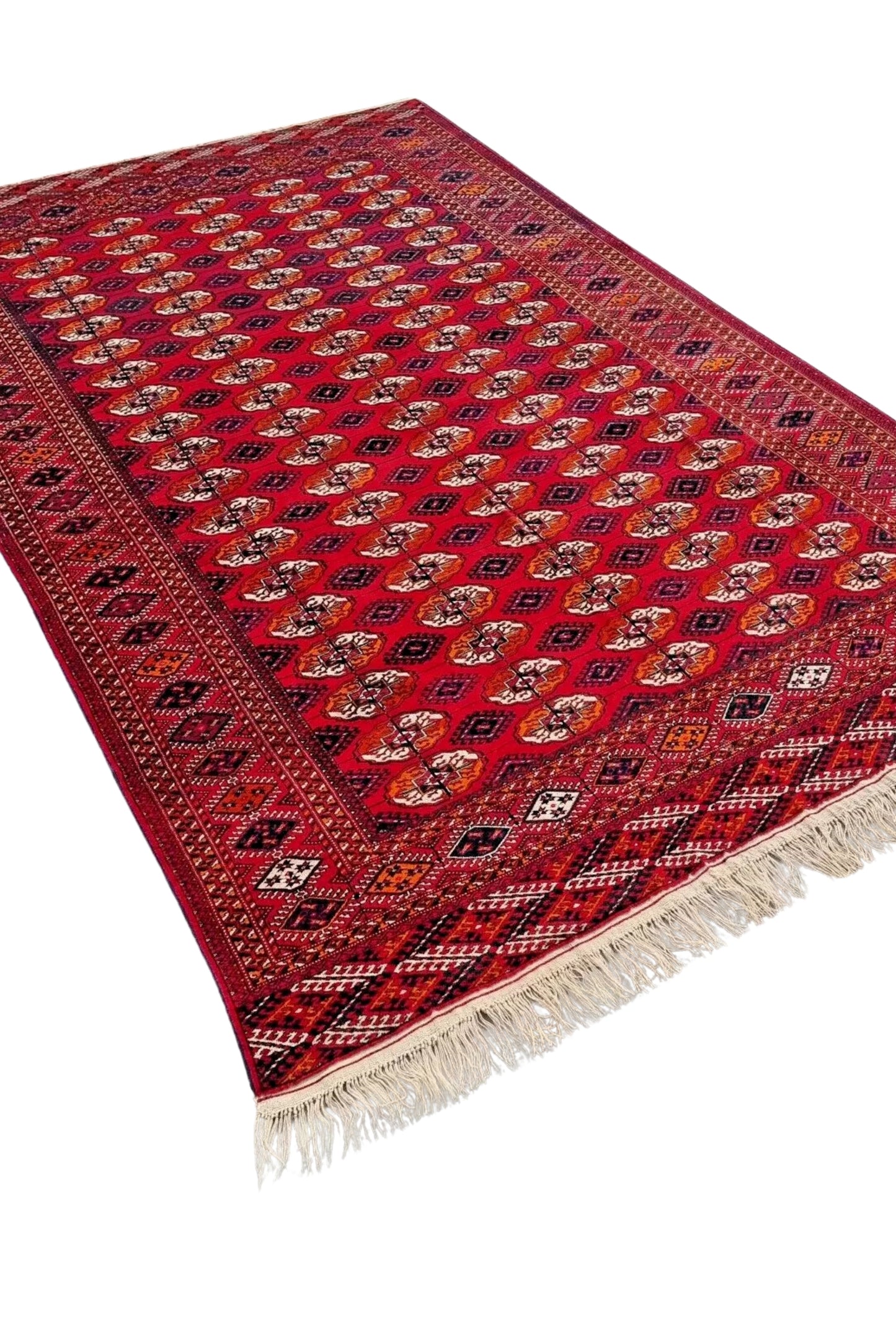 Turkmen Bukhara Handmade Rug- Vintage Tekke Wool Carpet 200x340cm (7' x 11' ft) Red