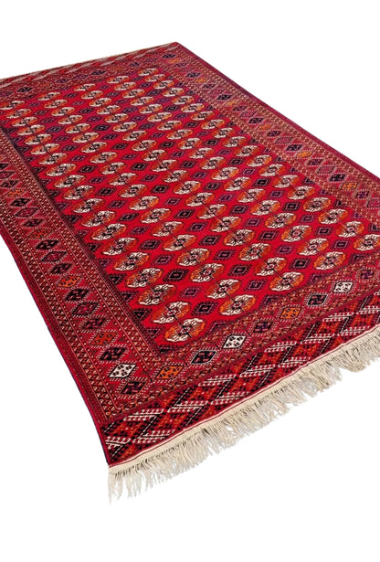 Turkmen Bukhara Handmade Rug- Vintage Tekke Wool Carpet 200x340cm (7' x 11' ft) Red