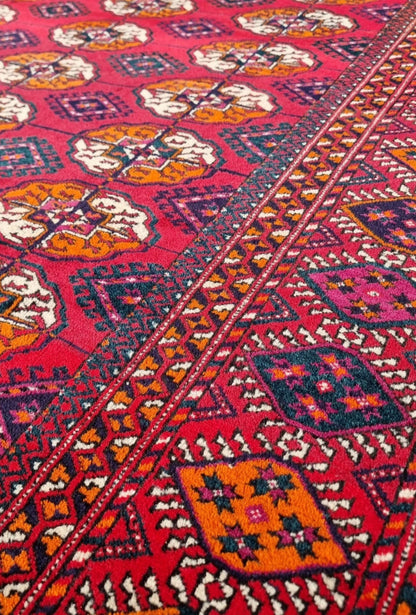 Turkmen Bukhara Handmade Rug- Vintage Tekke Wool Carpet 200x340cm (7' x 11' ft) Red
