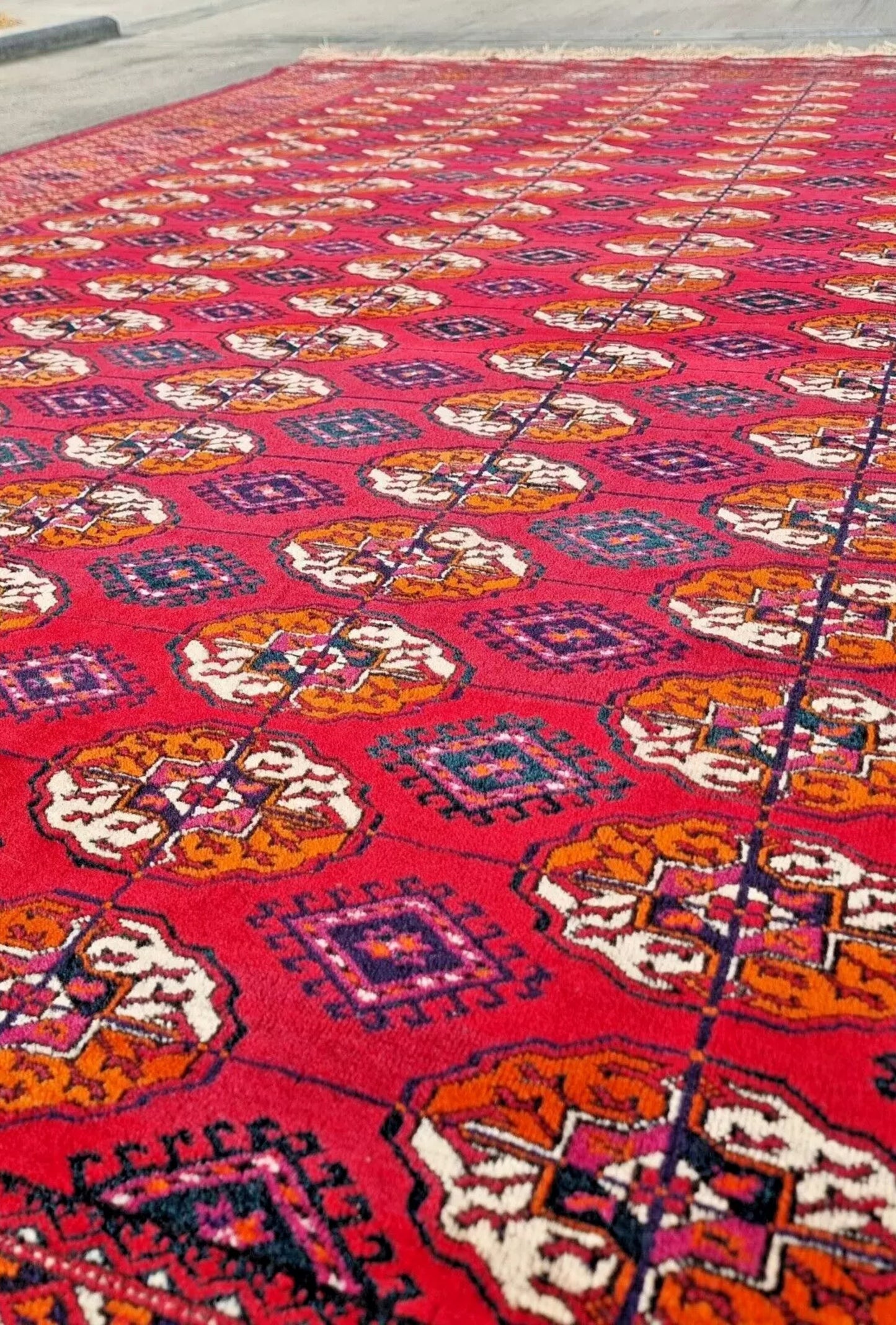 Turkmen Bukhara Handmade Rug- Vintage Tekke Wool Carpet 200x340cm (7' x 11' ft) Red