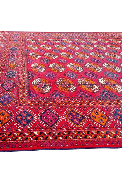 Turkmen Bukhara Handmade Rug- Vintage Tekke Wool Carpet 200x340cm (7' x 11' ft) Red
