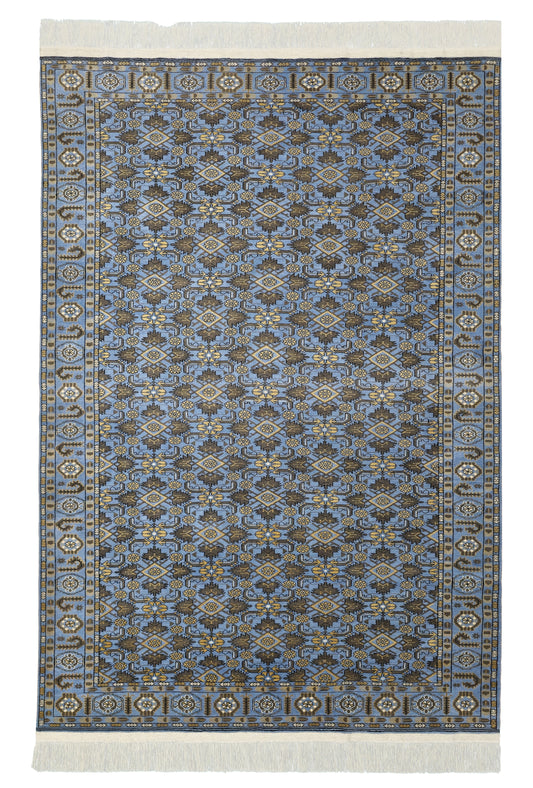 Floral Ersari Beshir Handmade Wool Rug 200x300cm (7' x 10' ft) Blue